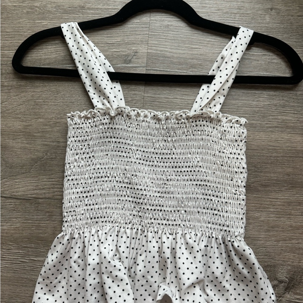 White Polka Dot Smocked Top